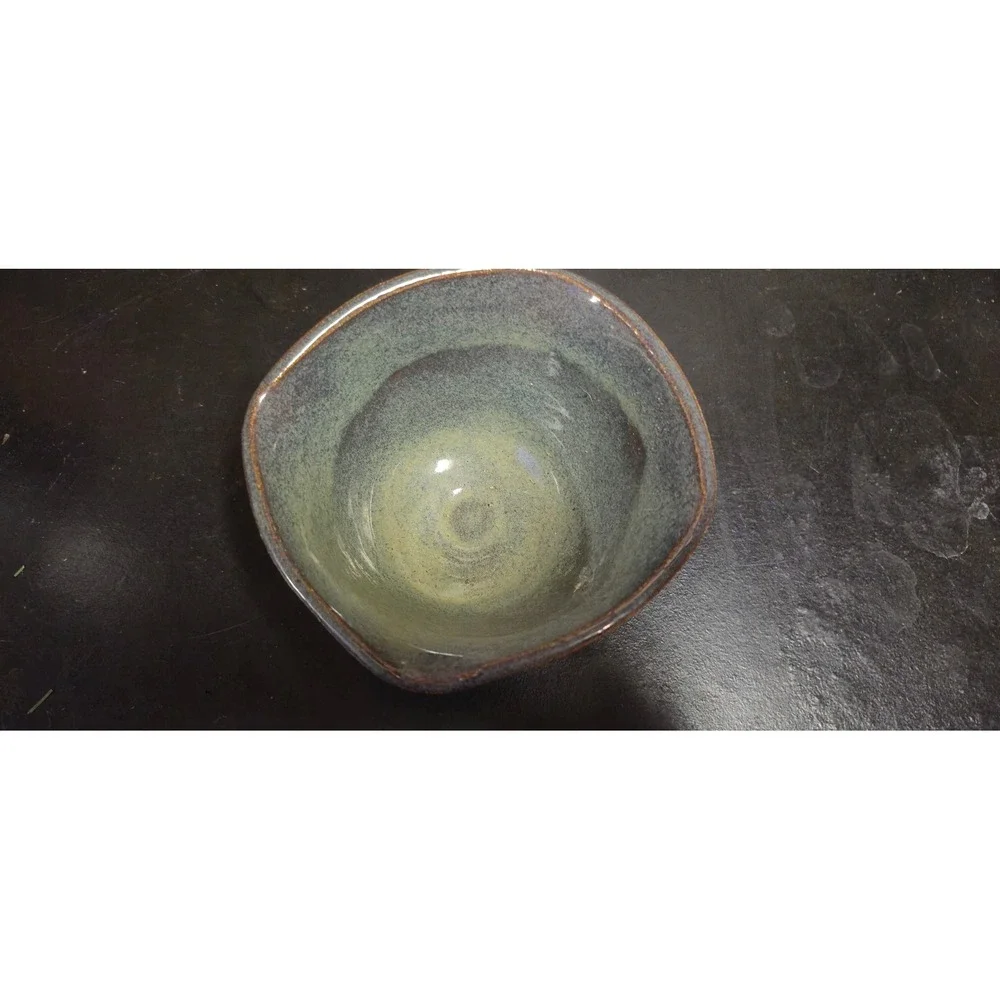 Studio Pottery Handcrafted Glazed Ceramic Bowl with Spout Green Blue Earthy